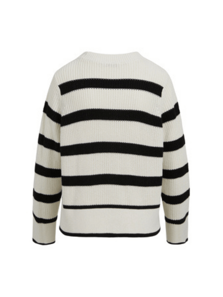 Coster Copenhagen Wide Cuff Striped Knit Jumper in Cream and Black 2153 sustainable blend of seawool and cotton 
