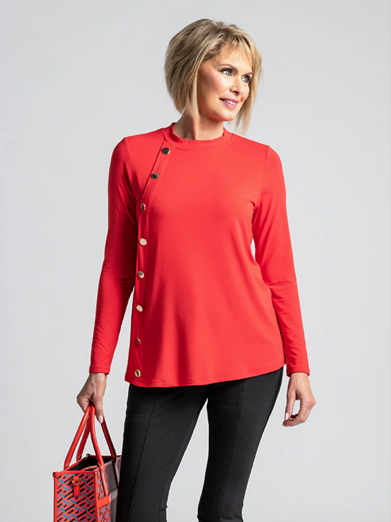 Side Button Top Flame Red 8506 Shop Paula Ryan online at Signature of Double Bay fashion boutique. Paula Ryan online stockist Australia