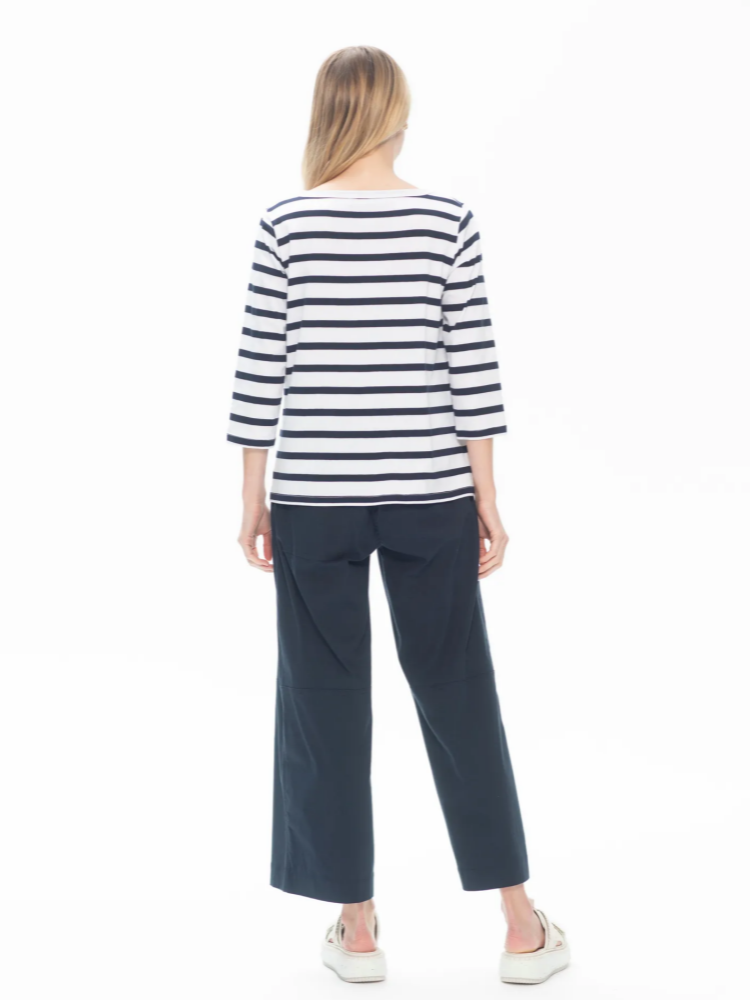 Boater Top in Deck Stripe Chalk Knit Fabric Navy/White 8196 Buy Mela Purdie Stockist Australia Online Signature of Double Bay Matte Jersey Blouses professional