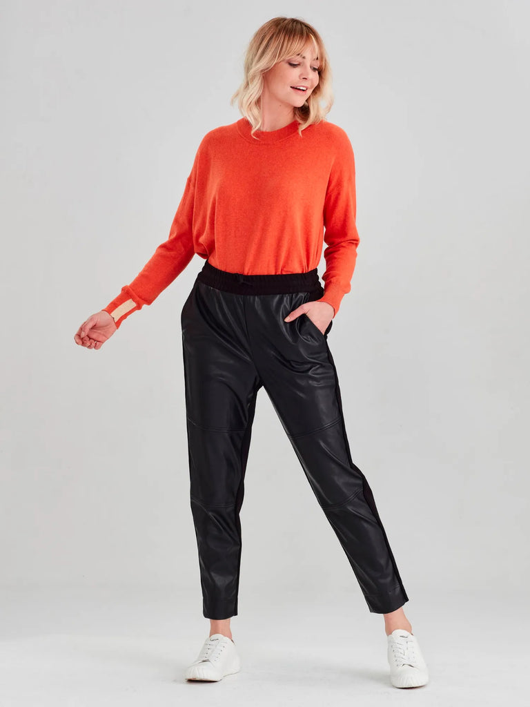 VERGE Relaxed Fit Vegan Leather Avril Jogger Pant Black 8471 Verge Stockist Online Australia Signature of Double Bay Mature Fashion Acrobat Flattering