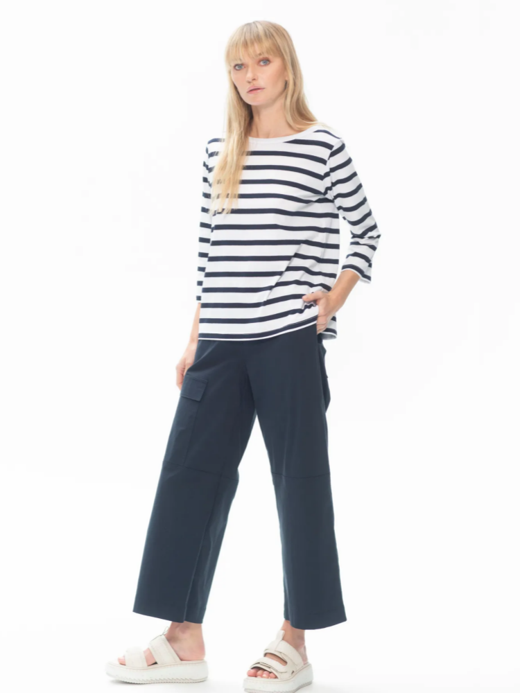 Boater Top in Deck Stripe Chalk Knit Fabric Navy/White 8196 Buy Mela Purdie Stockist Australia Online Signature of Double Bay Matte Jersey Blouses professional