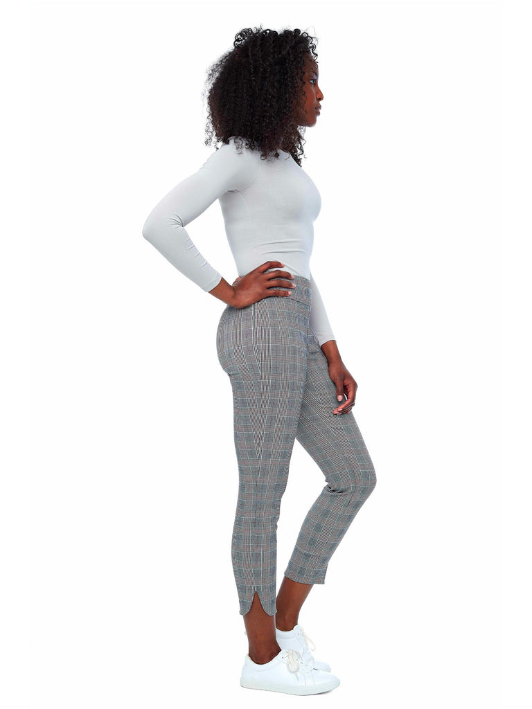 UP! PANTS 28" Ankle Slit Tummy Control Pant with Pockets in Black, Grey and Red Plaid 67600 Up Pants Tummy control stockist online Australia flattering body contouring shaping pants high rise waistband signature of double bay Sydney fashion