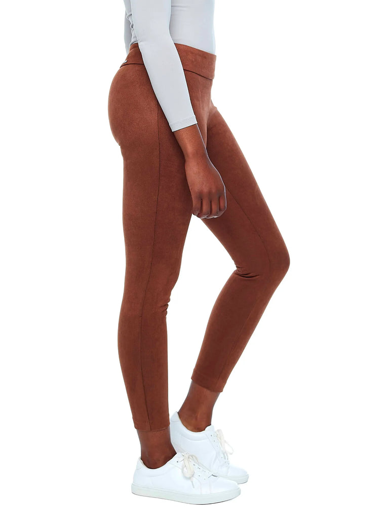 comfortable legging style pant UP! PANTS Slim Leg Tummy Control Vegan Suede Pant in Tan brown 67580 Up Pants Tummy control stockist online Australia flattering body contouring shaping pants high rise waistband signature of double bay Sydney fashion