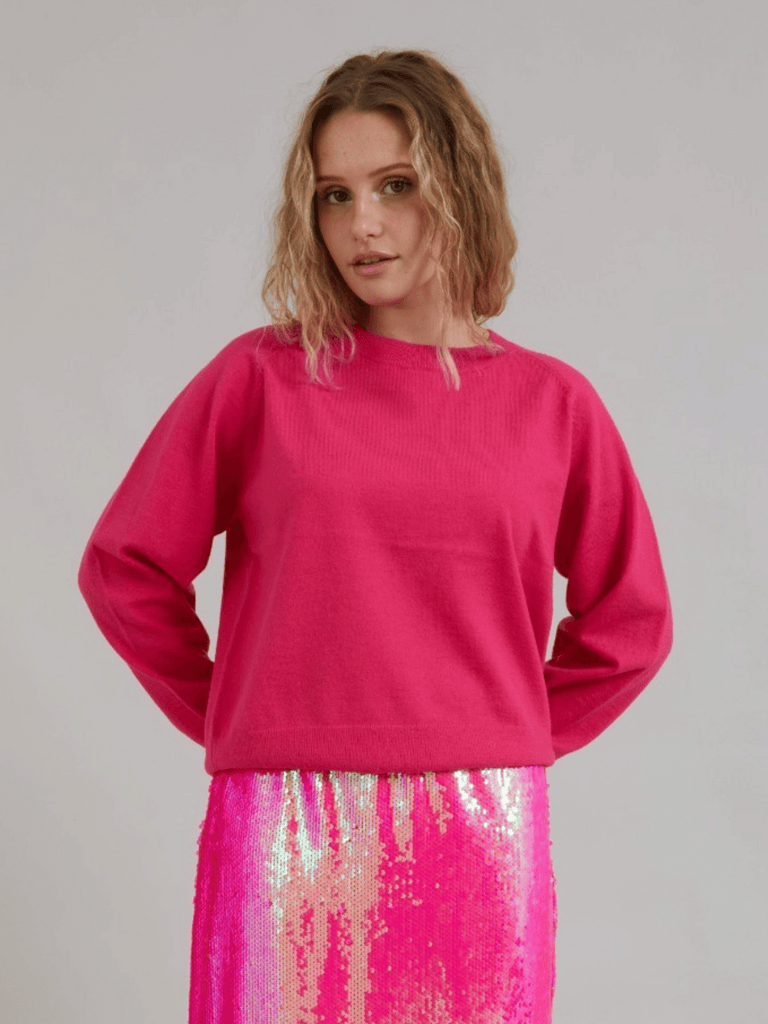 Coster Copenhagen Long Sleeve Oround  Neck Ribbed Knit Sweater in Neon Pink 2118 Coster Copenhagen Fashion brand official stockist sydney australia sustainable fashion made in denmark office wear womens clothing