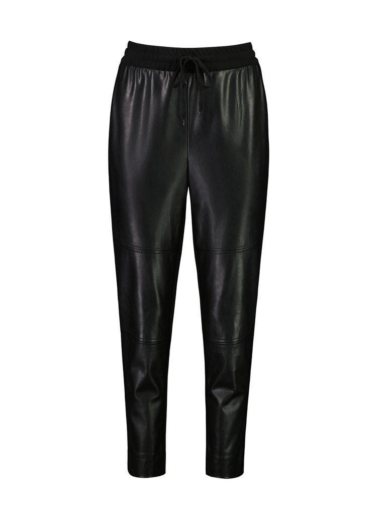 VERGE Relaxed Fit Vegan Leather Avril Jogger Pant Black 8471 Verge Stockist Online Australia Signature of Double Bay Mature Fashion Acrobat Flattering