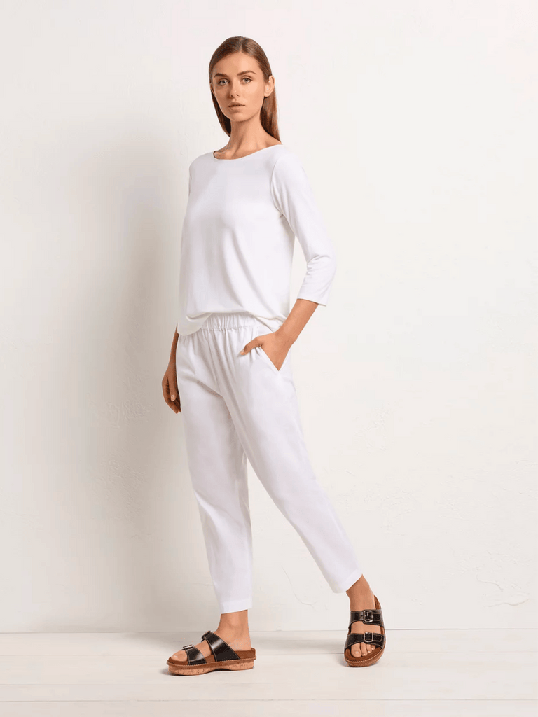 Buy Mela Purdie Online Stockist Sydney Australia Signature of Double Bay Relaxed boat neck top with 3/4 sleeve in white