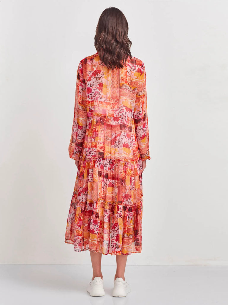 VERGE Refresh Dress 8507 Relaxed Fit Tiered Midi Dress Floral Patchwork Print Verge Stockist Online Australia Signature of Double Bay Mature Fashion