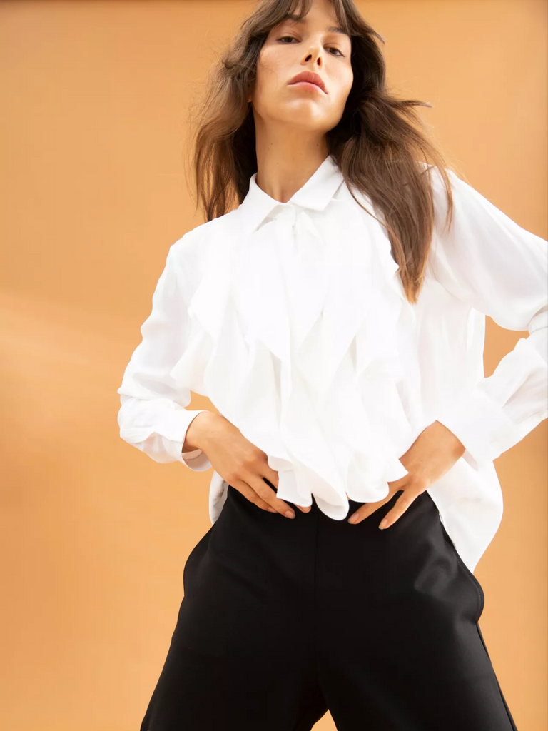 Petal Shirt in White 8062 Mela Purdie Stockist Online Australia Signature of Double Bay Tops Dresses Elegant Clothing