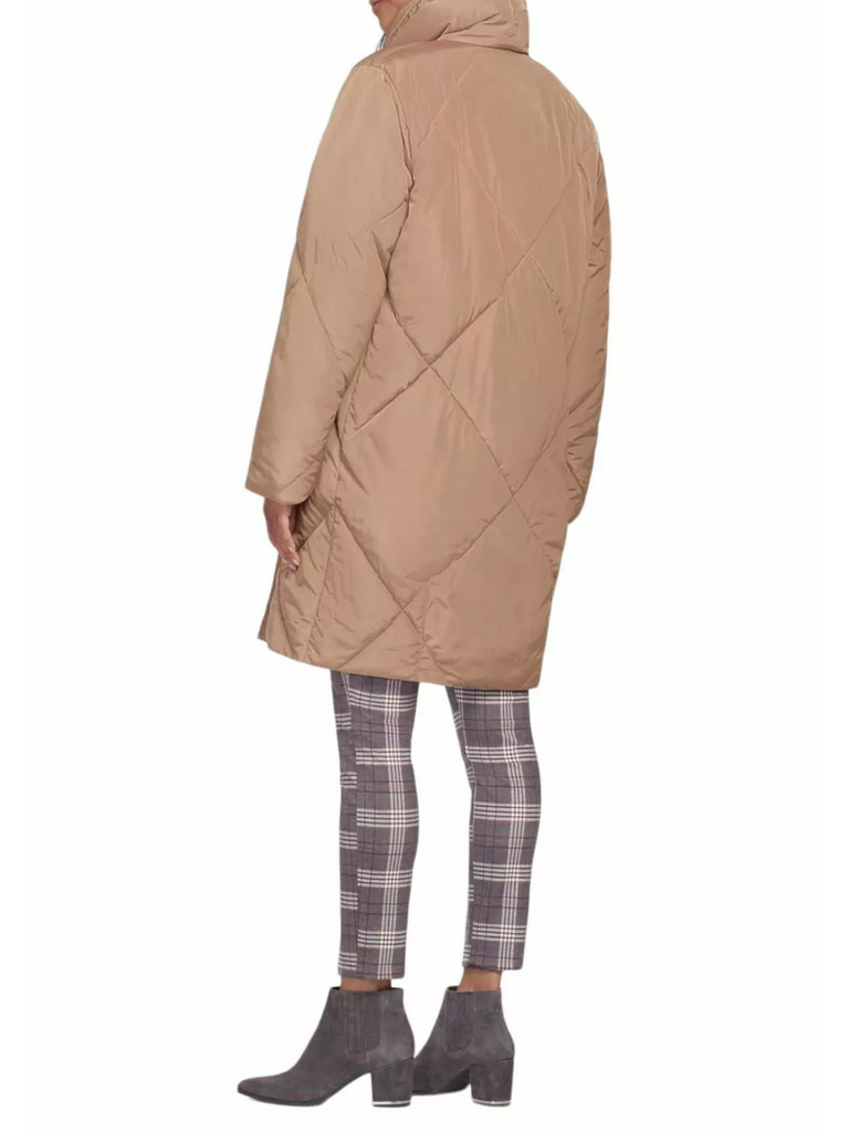 Soft Shawl-Collar Quilted 3/4 Length Puffer Coat Jacket Tan 47070 Official Tribal Fashion Canada Stockist Sydney Australia Online Buy Signature of Double Bay
