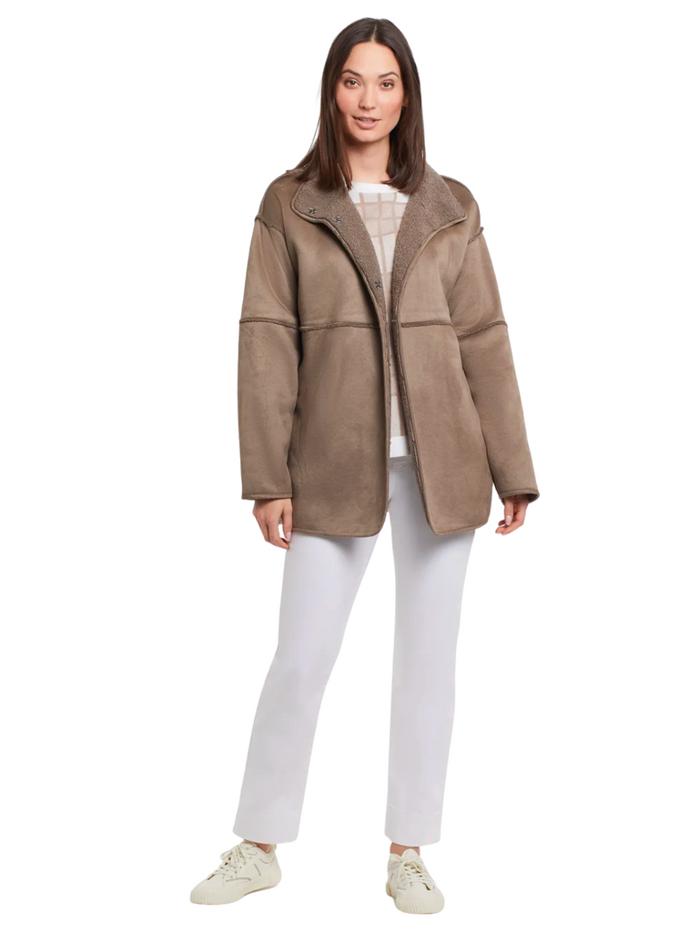 Tribal Fashion Reversible Oversized Sherpa and Faux Suede Coat in Taupe 10930 Official Tribal Fashion Canada Stockist Sydney Australia Online Buy Signature of Double Bay
