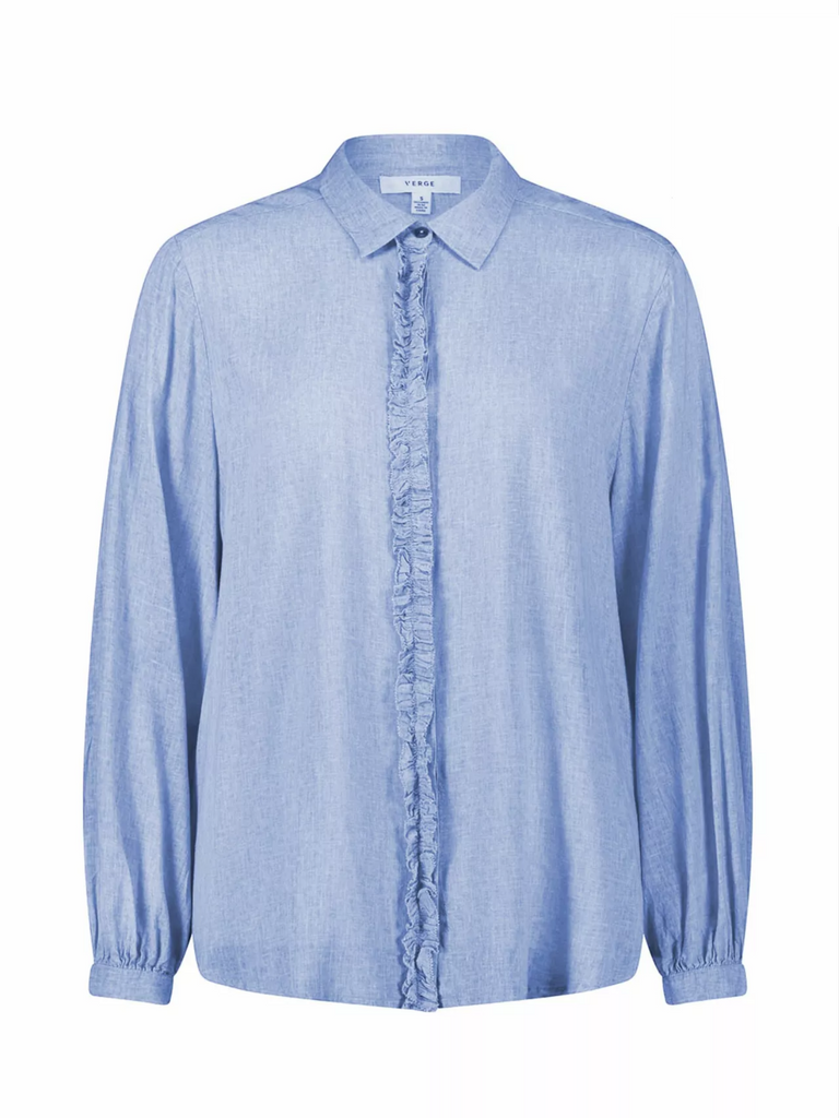 Verge Flare button Shirt in Denim Blue 8163BR Verge Stockist Online Australia Signature of Double Bay Mature Fashion Acrobat Flattering