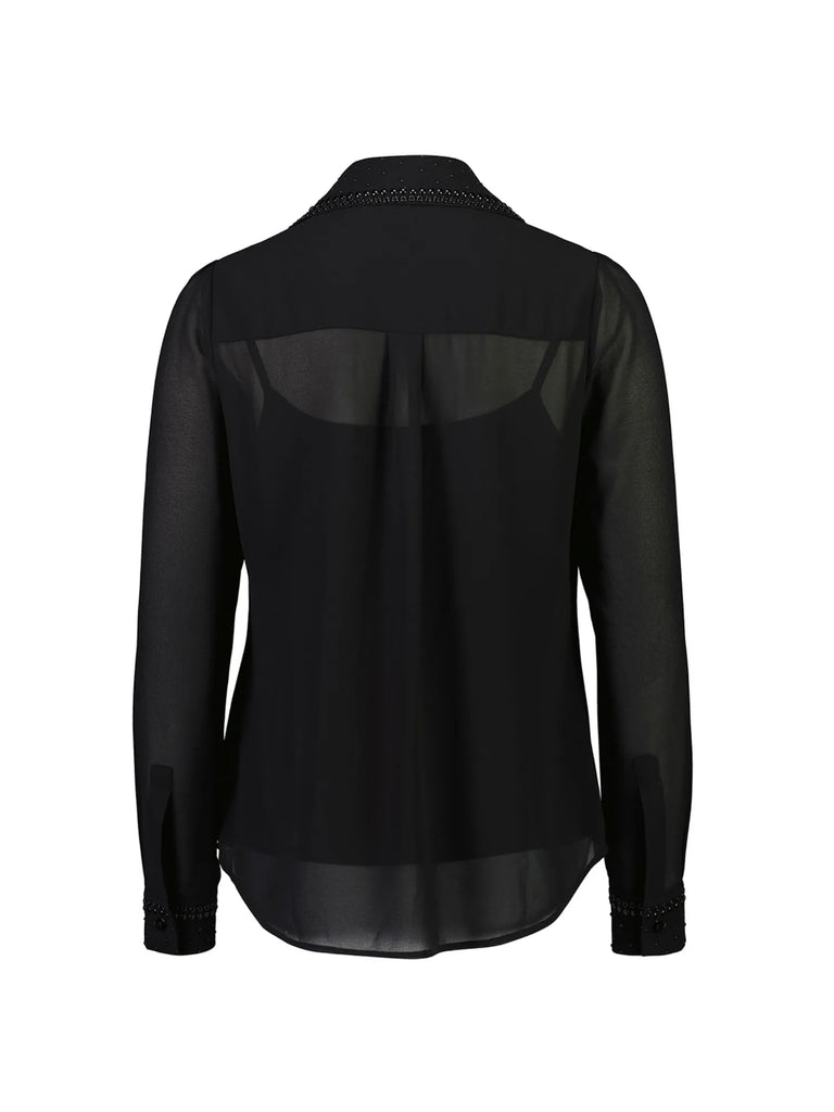 Verge Allure Shirt Black Semi Sheer Long Sleeve Button Shirt Necktie Detail elegant evening top Verge Stockist Online Australia