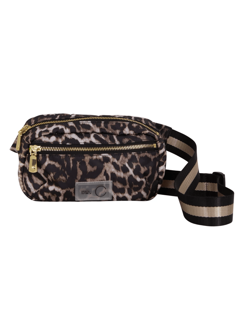 Coster Copenhagen 2 Compartment Small Crossbody Bumbag with Strap in Leopard 9401 Coster Copenhagen Fashion brand official stockist sydney australia sustainable fashion made in denmark office wear womens clothing