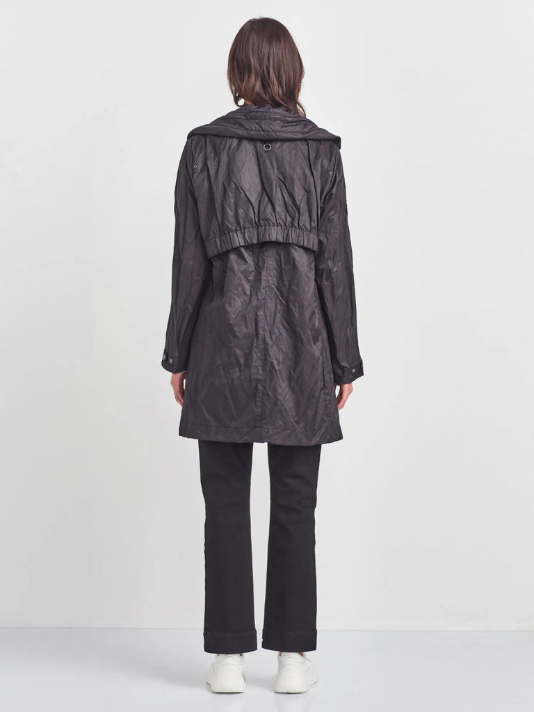 VERGE Concealed Hood Trench Style Seek Coat in Black 7290 Verge Stockist Online Australia Signature of Double Bay Mature Fashion Acrobat Flattering