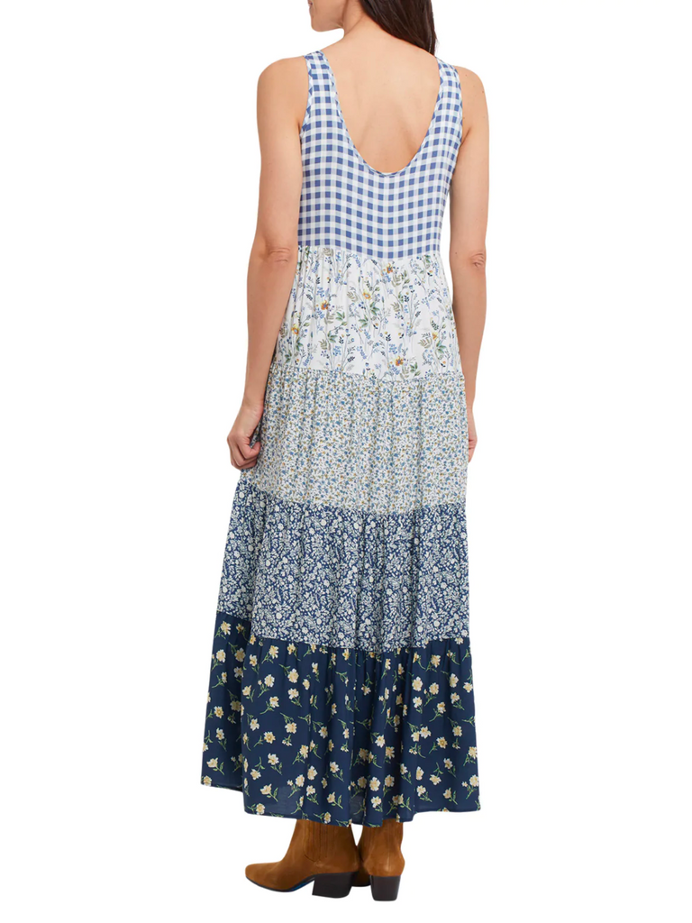Tribal Fashion Maxi Tiered Dress with Frill Blue Riviera 75140 Official Tribal Fashion Canada Stockist Sydney Australia Online Buy Signature of Double Bay