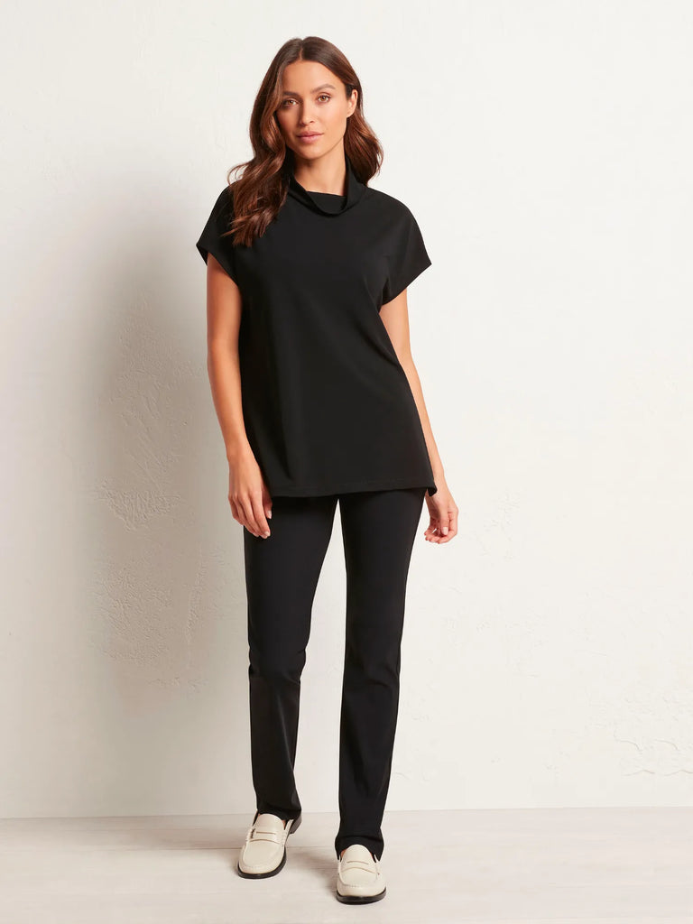 Mela Purdie Funnel Neck Knit Short Sleeve Sweater Top in Black 8233 Mela Purdie Stockist Online Australia Signature of Double Bay Tops Dresses Elegant Clothing