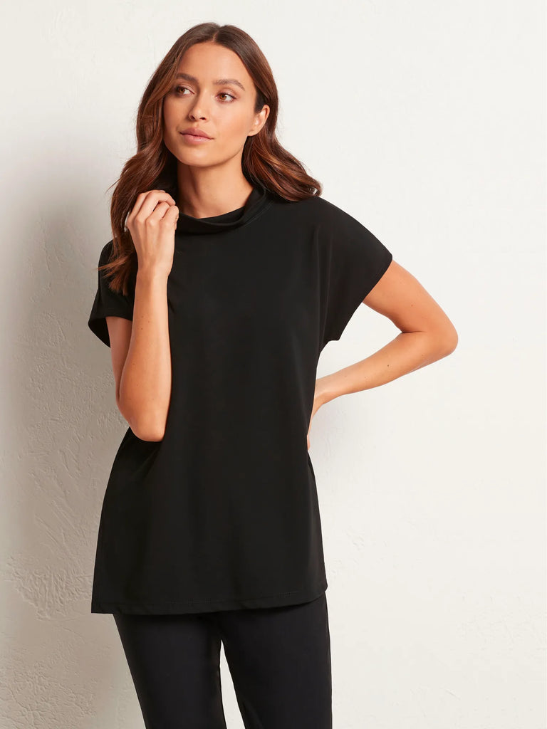 Mela Purdie Funnel Neck Knit Short Sleeve Sweater Top in Black 8233 Mela Purdie Stockist Online Australia Signature of Double Bay Tops Dresses Elegant Clothing