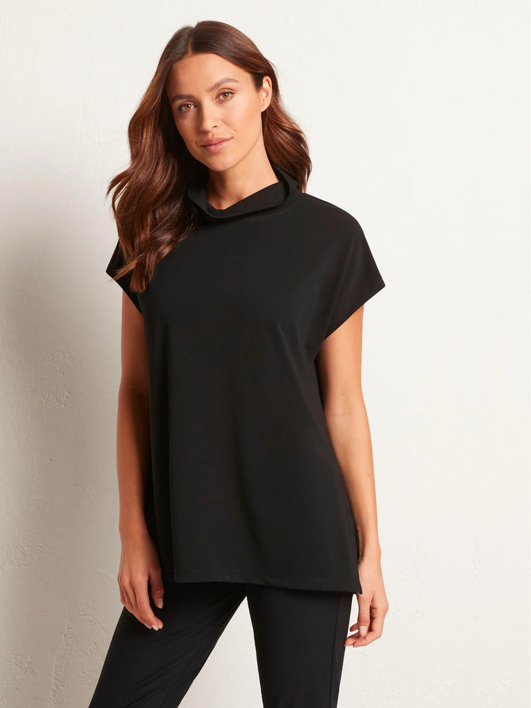 Mela Purdie Funnel Neck Knit Short Sleeve Sweater Top in Black 8233 Mela Purdie Stockist Online Australia Signature of Double Bay Tops Dresses Elegant Clothing