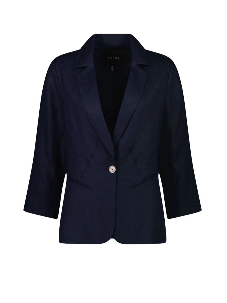 Verge Absolute Blazer navy blue 7681 Summer blazer jacket unlined linen cool and breathable Verge Stockist Online Australia Signature of Double Bay Mature Fashion Acrobat Flattering