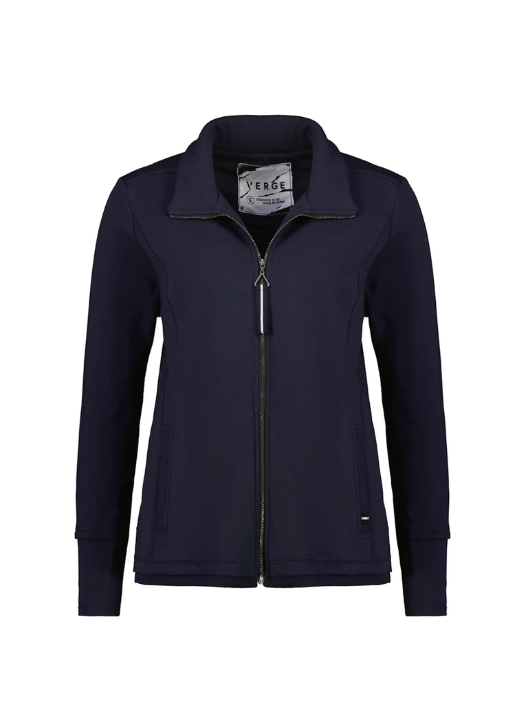VERGE Long Sleeve Zip Up Mayhem Jacket in Blue Velvet 8530 Verge Stockist Online Australia Signature of Double Bay Mature Fashion