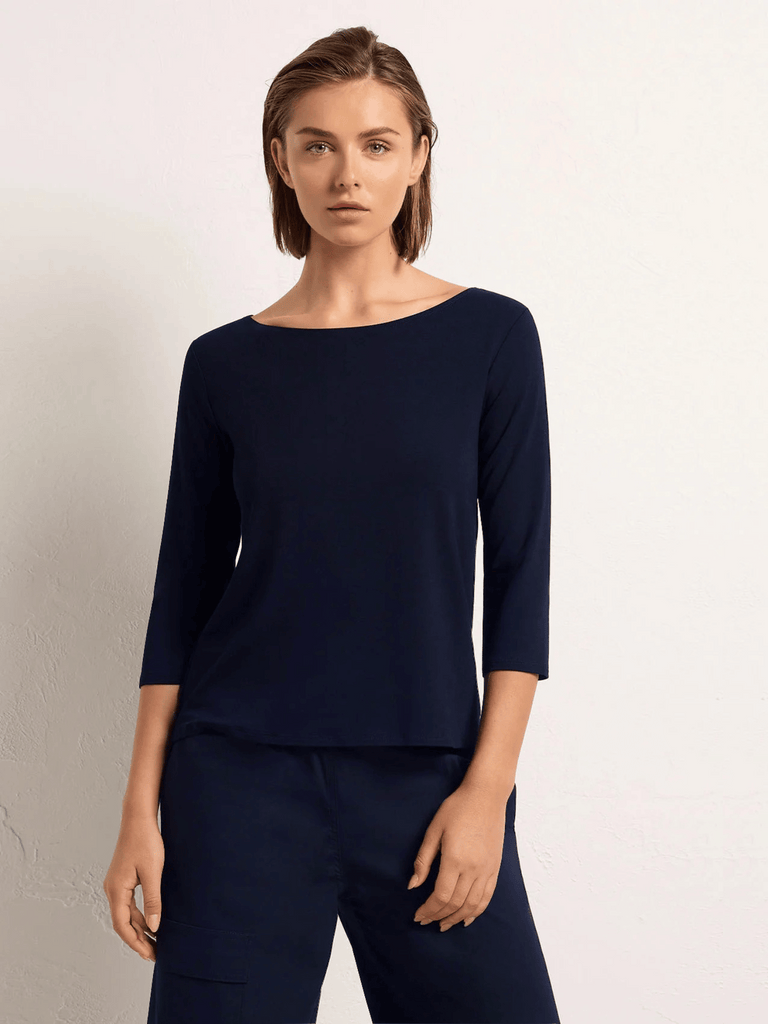Mela Purdie 3/4 Sleeve Relaxed Boat Neck Top in French Navy 2630 Mela Purdie Stockist Online Australia Signature of Double Bay