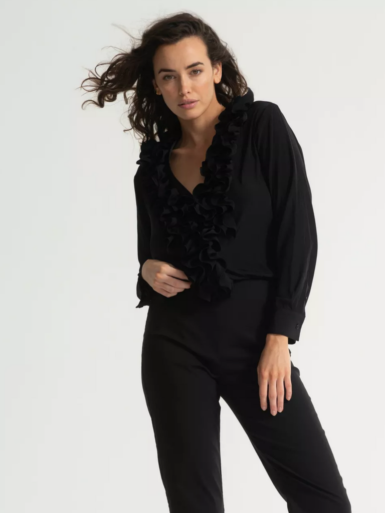 Mela Purdie Stockist Online Australia Rufflet Blouse Black or White 8109 Signature of Double Bay Tops Dresses Elegant Clothing