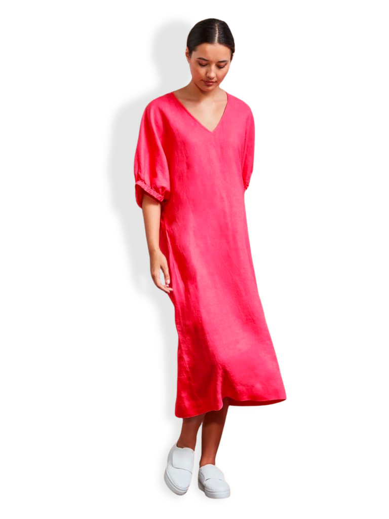 Verge Stockist Online Australia Signature of Double Bay Verge Vision Dress Hot Pink flattering loose linen lightweight summer dress