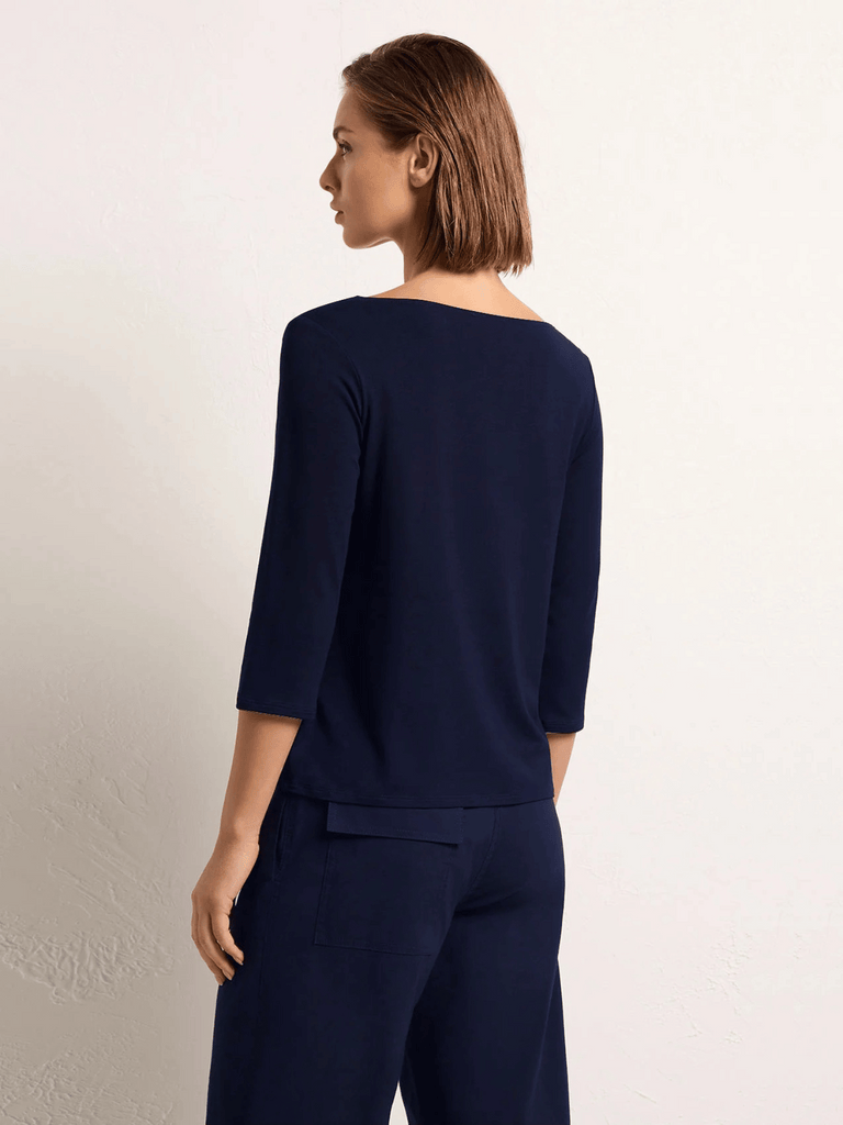 Mela Purdie 3/4 Sleeve Relaxed Boat Neck Top in French Navy 2630 Mela Purdie Stockist Online Australia Signature of Double Bay