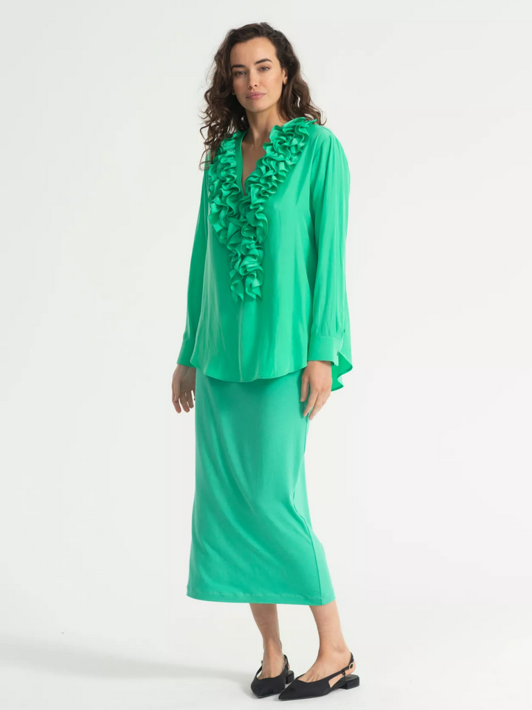 Mela Purdie Stockist Online Australia Rufflet Blouse Jade 8109 Signature of Double Bay Tops Dresses Elegant Clothing