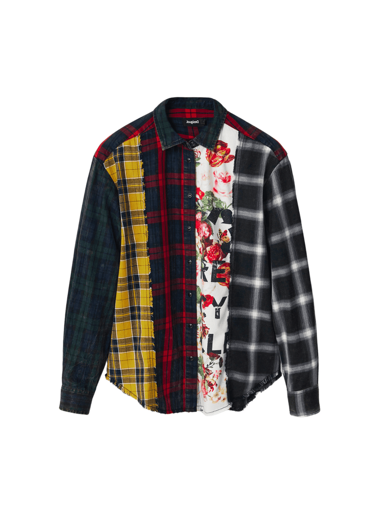 Desigual Long Sleeve Button Down Shirt with Colour Block Plaid and Floral Panels Desigual Stockist Online Signature of Double Bay European Spanish Fashion Mature Fashion jackets Blazers dresses shirts