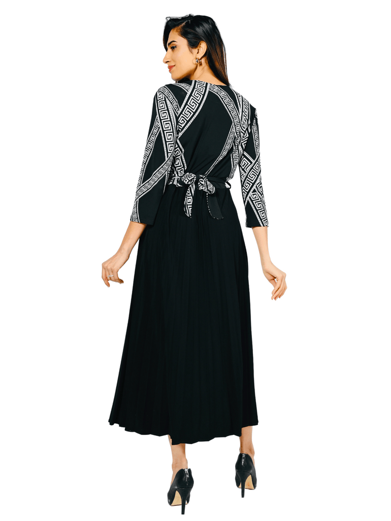 Frank Lyman Elegant Dresses Fashion Online Signature of Double Bay official stockist gowns mother of the bride dresses evening wear cocktail dresses mature fashion Frank Lyman Crossover V Neck Midi Dress in Black and White Geometric Print 223011