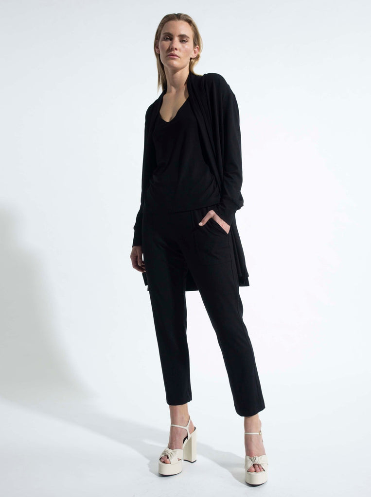 Split Coat in Black 4090 Mela Purdie Stockist Online Australia Signature of Double Bay Tops Dresses Elegant Clothing