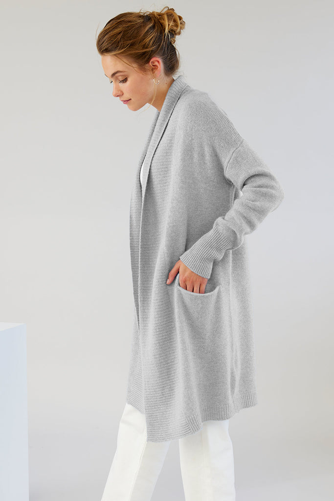 Mia Fratino Mongolian Cashmere Demi Cardi Foggy 22146 mia fratino stockist sydney online signature of double bay cashmere knitwear ethical natural fibres sustainable slow fashion sweaters