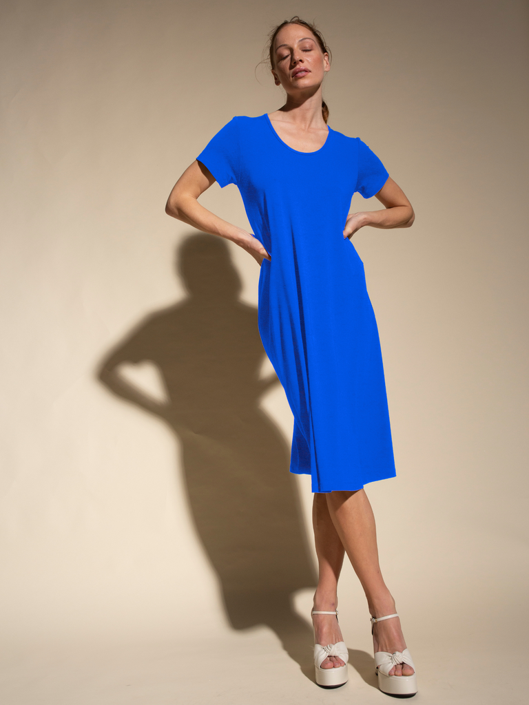 Mela Purdie Scoop Loose Dress Mediterranean Blue Mela Purdie Stockist Online Australia Signature of Double Bay Tops Dresses Elegant Clothing