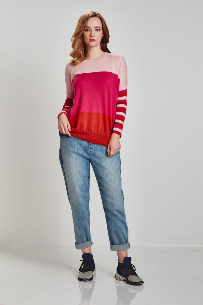 Merino Instinct Sweater Sweet Pink Stripe 7920SF Verge Stockist Online Australia Signature of Double Bay Mature Fashion Acrobat Flattering
