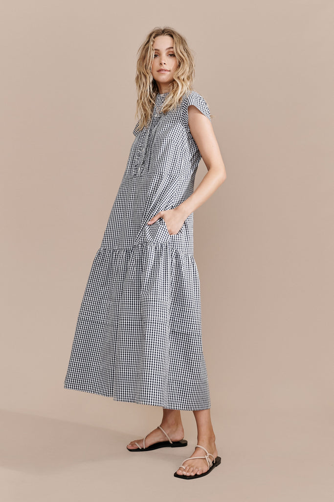 Shop Layer’d Fashion Stockist Sydney Online Australia Layer/d Check Seikha Dress Navy Gingham