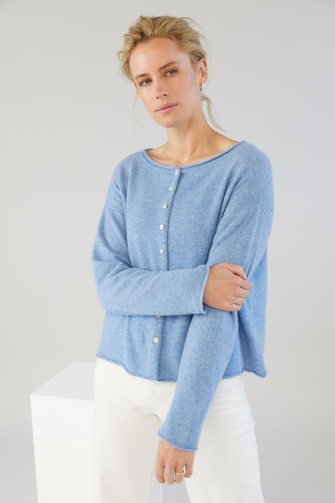 Pure Reversible Button Relaxed Fit Cardi Vintage Blue 19115 mia fratino stockist sydney online signature of double bay cashmere knitwear ethical natural fibres sustainable slow fashion sweaters
