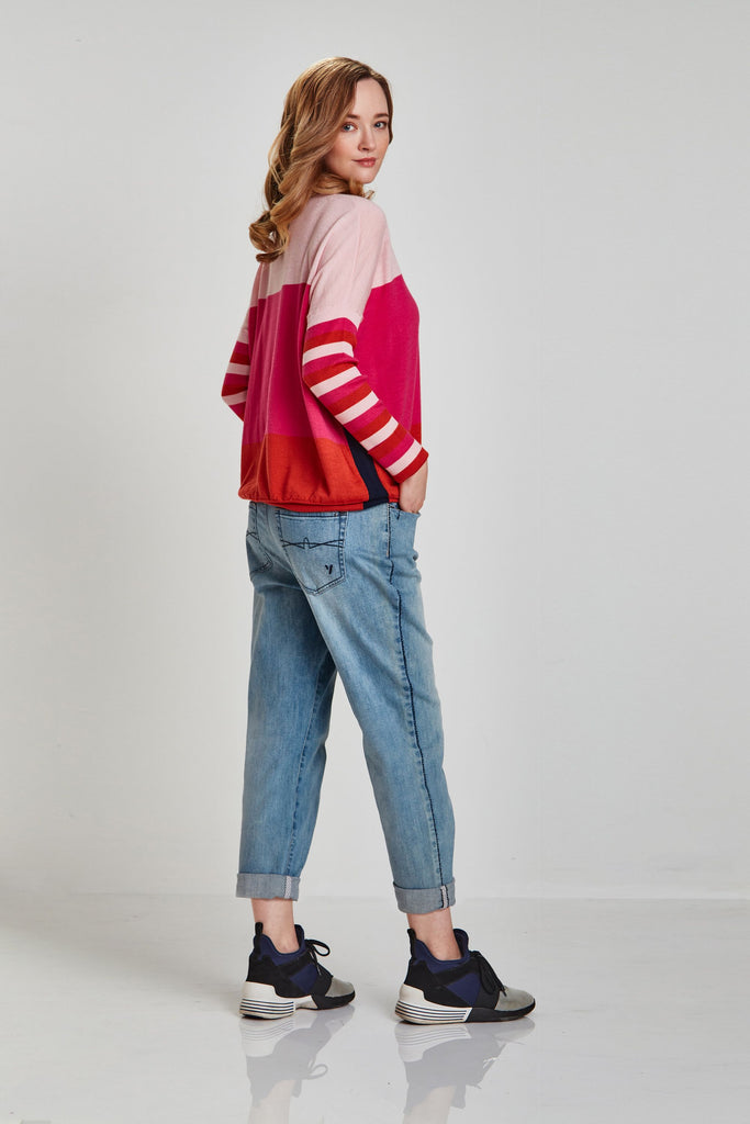 Merino Instinct Sweater Sweet Pink Stripe 7920SF Verge Stockist Online Australia Signature of Double Bay Mature Fashion Acrobat Flattering