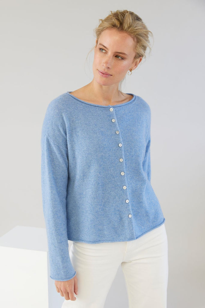 Pure Reversible Button Relaxed Fit Cardi Vintage Blue 19115 mia fratino stockist sydney online signature of double bay cashmere knitwear ethical natural fibres sustainable slow fashion sweaters
